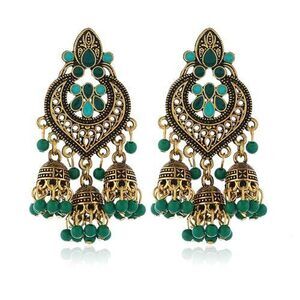 5878 Boho Chandellier Jhumka Statement Dangle Earrings Vintage Large Flower